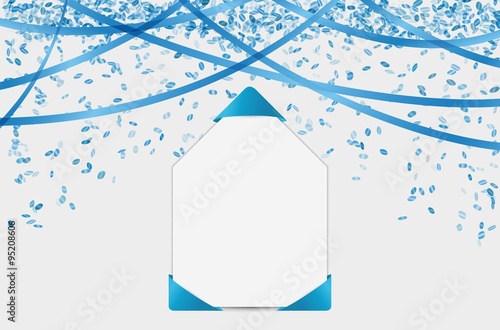 blank card with confetti and ribbons