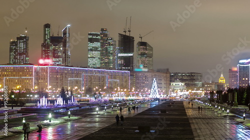 View from Poklonnaya Hill business center Moscow City timelapse hyperlapse. Russia, Moscow