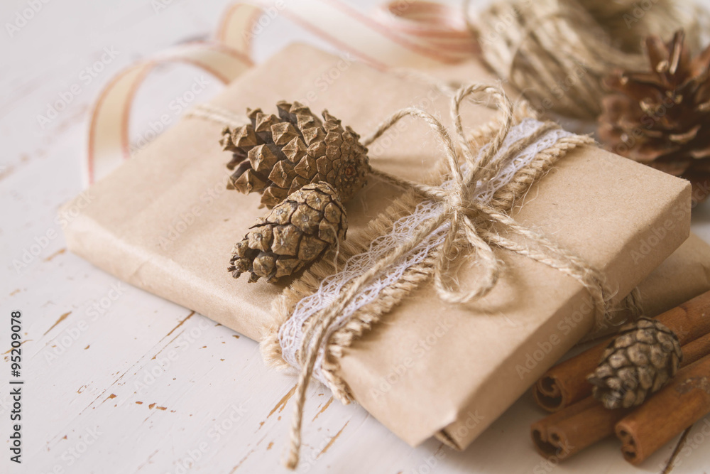 Christmas presents in rustic wrap Christmas presents in rustic wrap