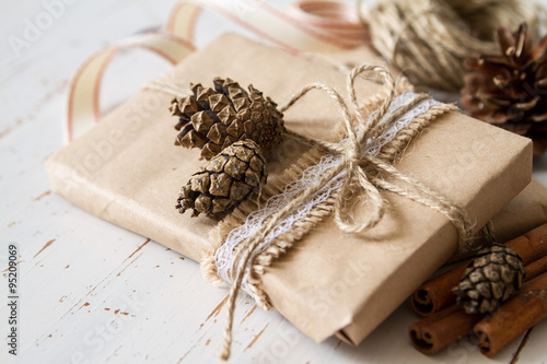Christmas presents in rustic wrap