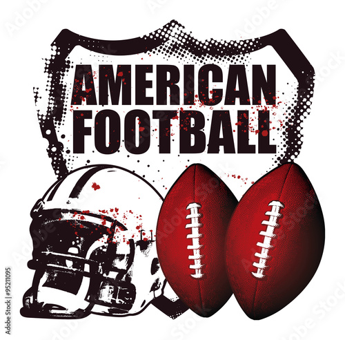 stencil american football shield with helmet and balls