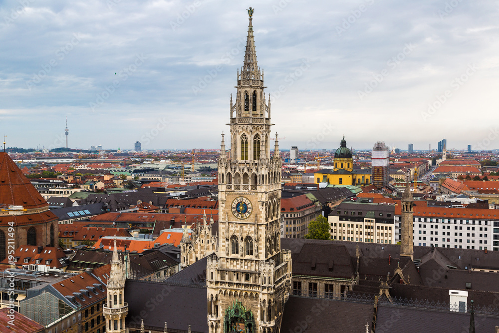 Aerial view on Marienplatz town hall Aerial view on Marienplatz town hall