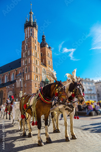 Horse carriages at main square in Krakow