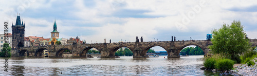 Slika na platnu Karlov or charles bridge and river Vltava in Prague in summer