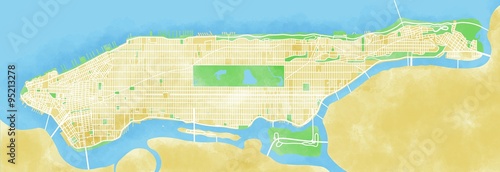Cartina Manhattan, New York City, disegnata a mano, pennellate, strade e vie