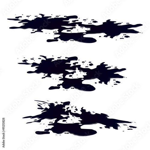 Puddle of oil slick spill clipart. Black silhouette stain, plash, drop. Vector illustration isolated on the white background