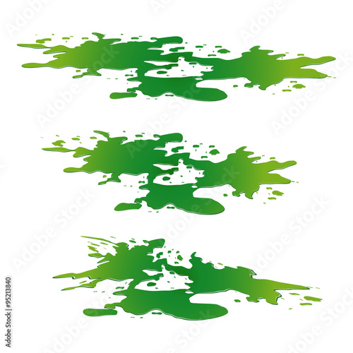 Puddle of toxic substance spill. Green chemical stain, plash, drop. Vector illustration isolated on the white background