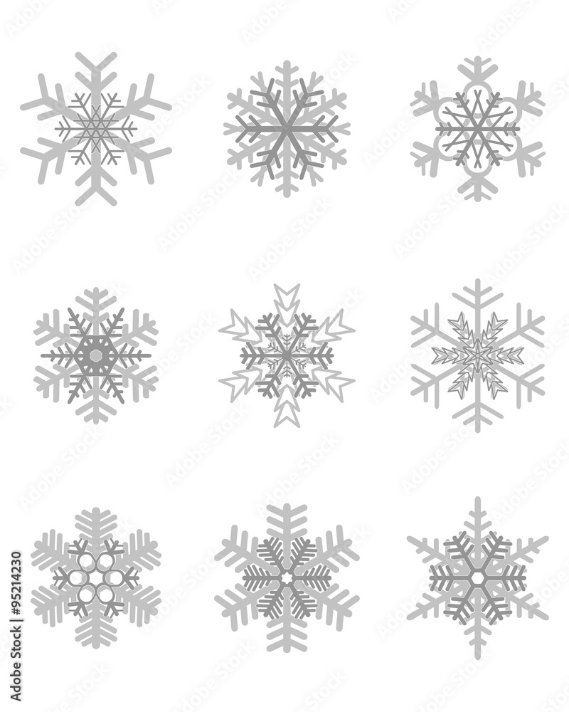 Set of different gray snowflakes, vector illustration Set of different gray snowflakes, vector illustration