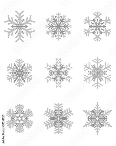 Set of different gray snowflakes, vector illustration