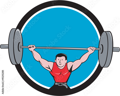 Weightlifter Deadlift Lifting Weights Circle Cartoon
