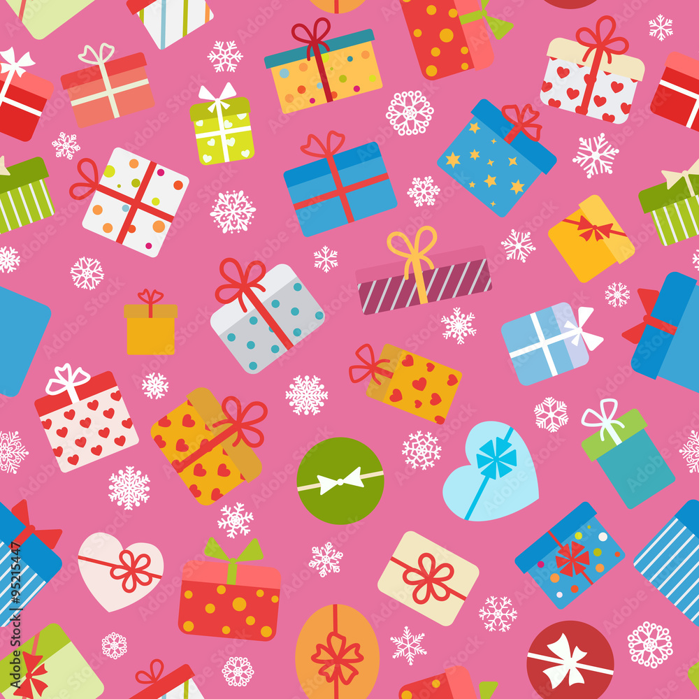 Seamless pattern of colorful gift boxes