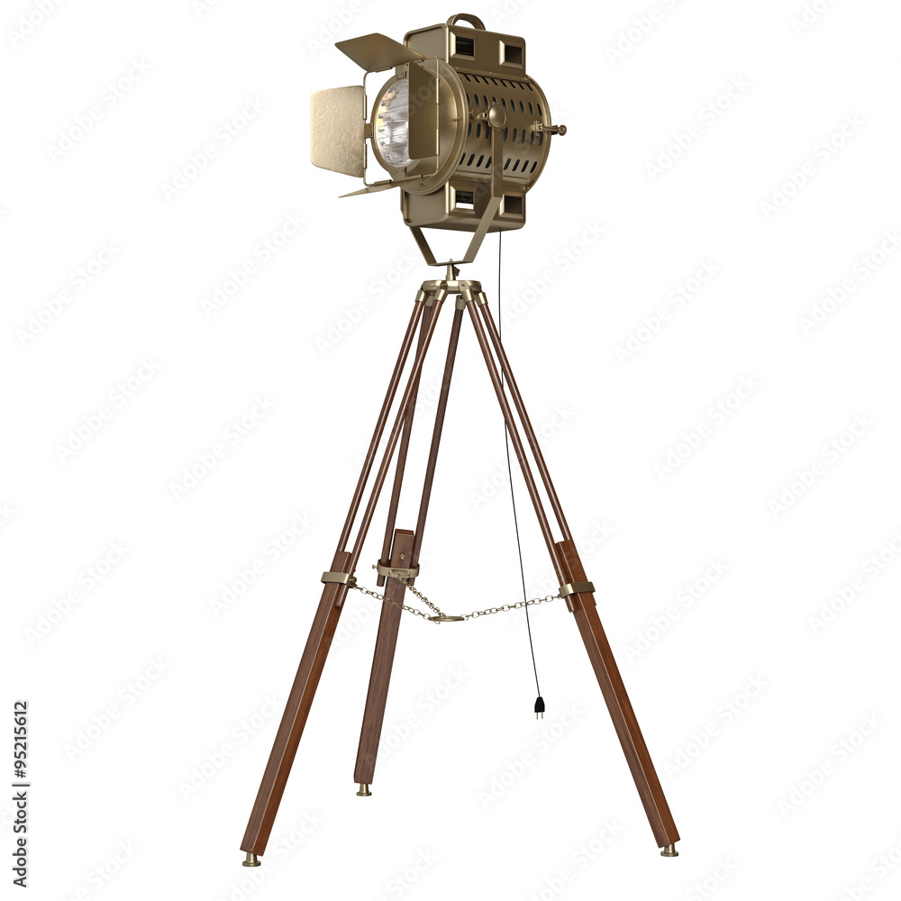 Spotlight floor lamp wooden tripod Stock Illustration | Adobe Stock