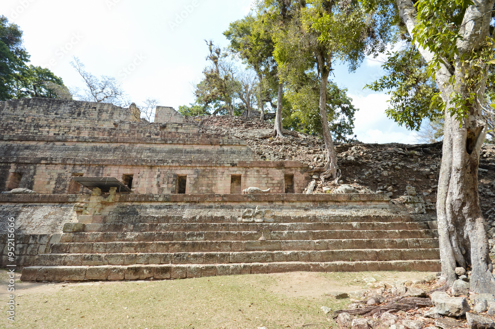 Fototapeta premium Structures of Western court at Copan archaeological site of Maya civilization in Honduras
