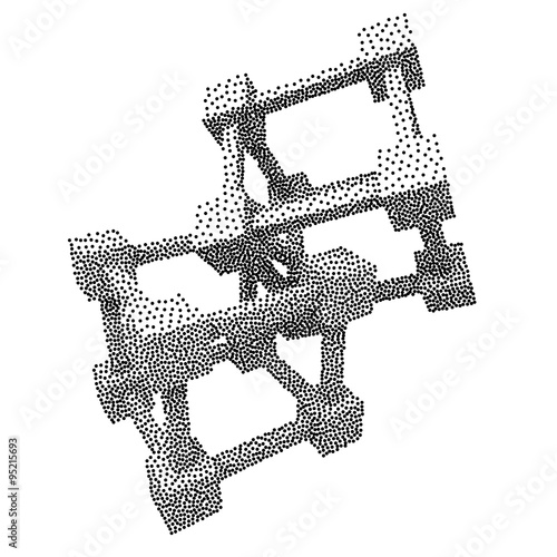 Wireframe Mesh Dotwork Vector Cube