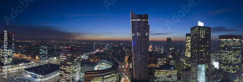 Panorama of Warsaw downtown during the night