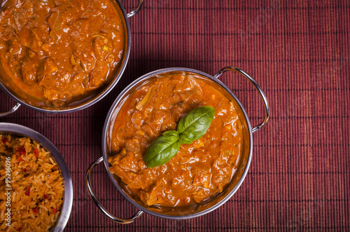 Chicken Tikka Masala Curry on Rattan Background