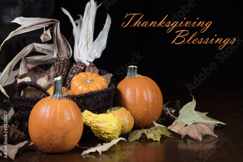 Pumpkins and Corn for Thanksgiving Decor photo