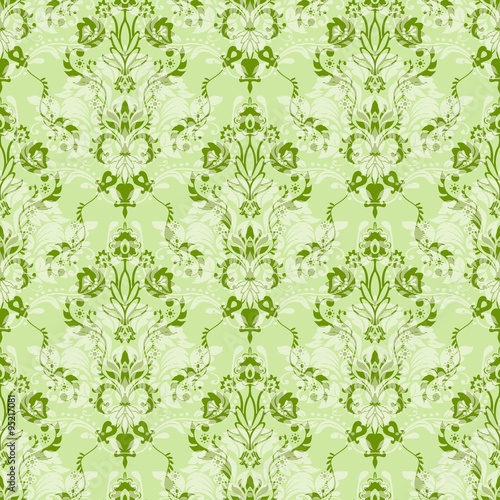 Green and White Ornamental Seamless Pattern