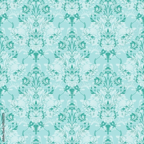 Turquoise and White Ornamental Seamless Pattern