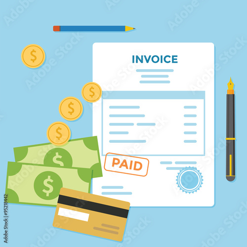 Invoice paper bill with money and credit card