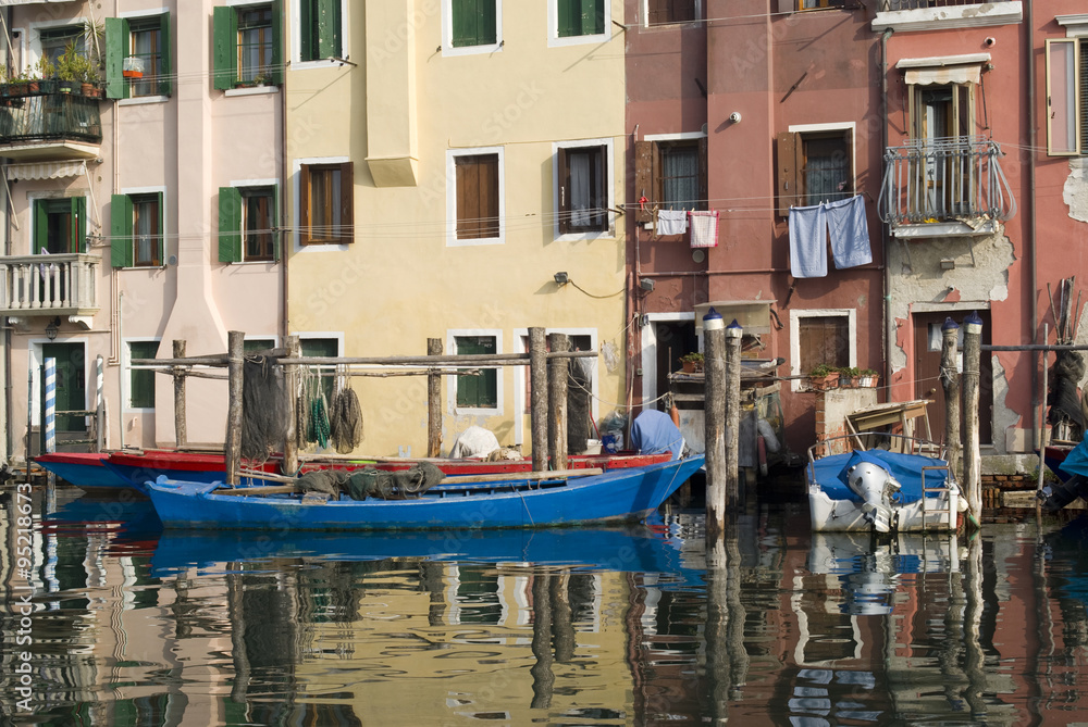 Italy, Province of Venice. Colourful ancient houses in Chioggia