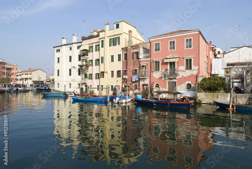 Italy, Province of Venice. Colourful ancient houses in Chioggia