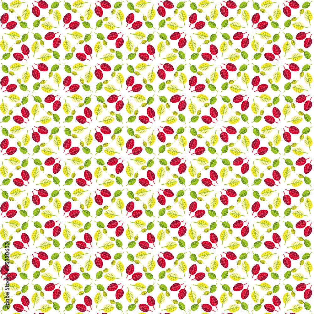 geometric seamless pattern of green, yellow and red  leaves