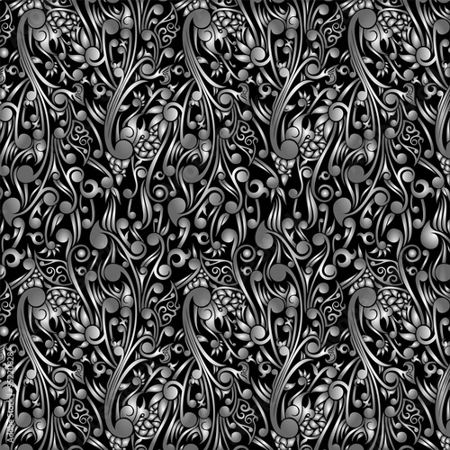 Wallpaper Batik Floral with Black Swirl Shape