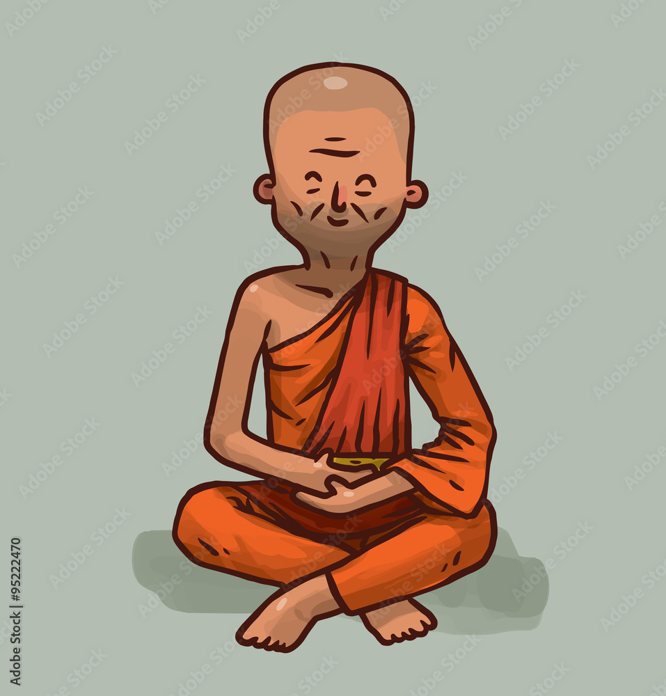 Vector Buddhist monk old. Cartoon image of an old bald Buddhist monk in an orange kasaya sitting and meditating in the lotus position on a light gray background. Stock Vector | Adobe Vector Buddhist monk old. Cartoon image of an old bald Buddhist monk in an orange kasaya sitting and meditating in the lotus position on a light gray background. Stock Vector | Adobe