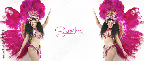 Samba dancer wearing pink costume letterbox
