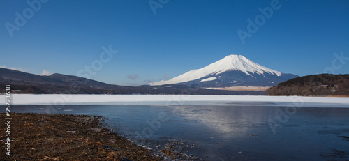 Mountain Fuji and Lake Yamanakako in winter season