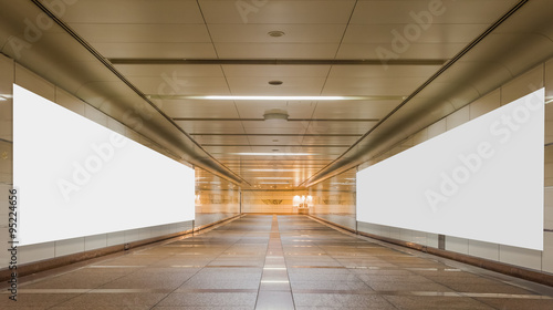 Underpass with blank billboard advertising wall for background. photo