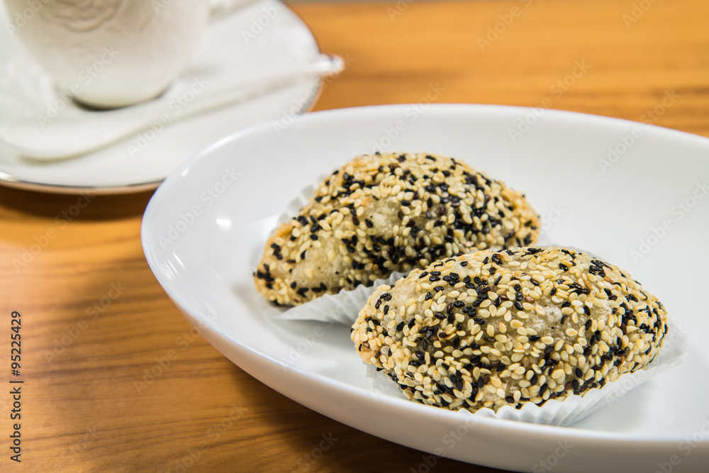 Fried dough pastry stuffed with sesame Fried dough pastry stuffed with sesame