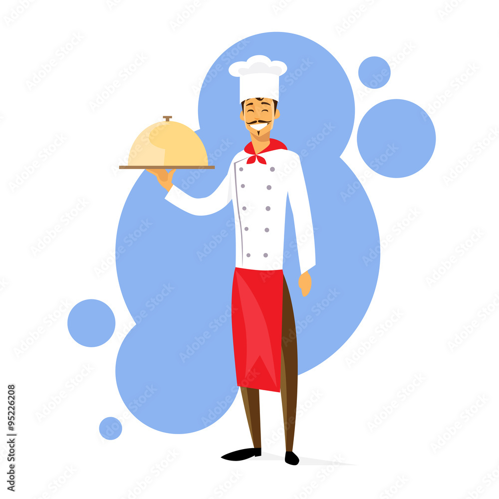Cartoon Chef Cook with Dish Full Length Flat Vector Cartoon Chef Cook with Dish Full Length Flat Vector
