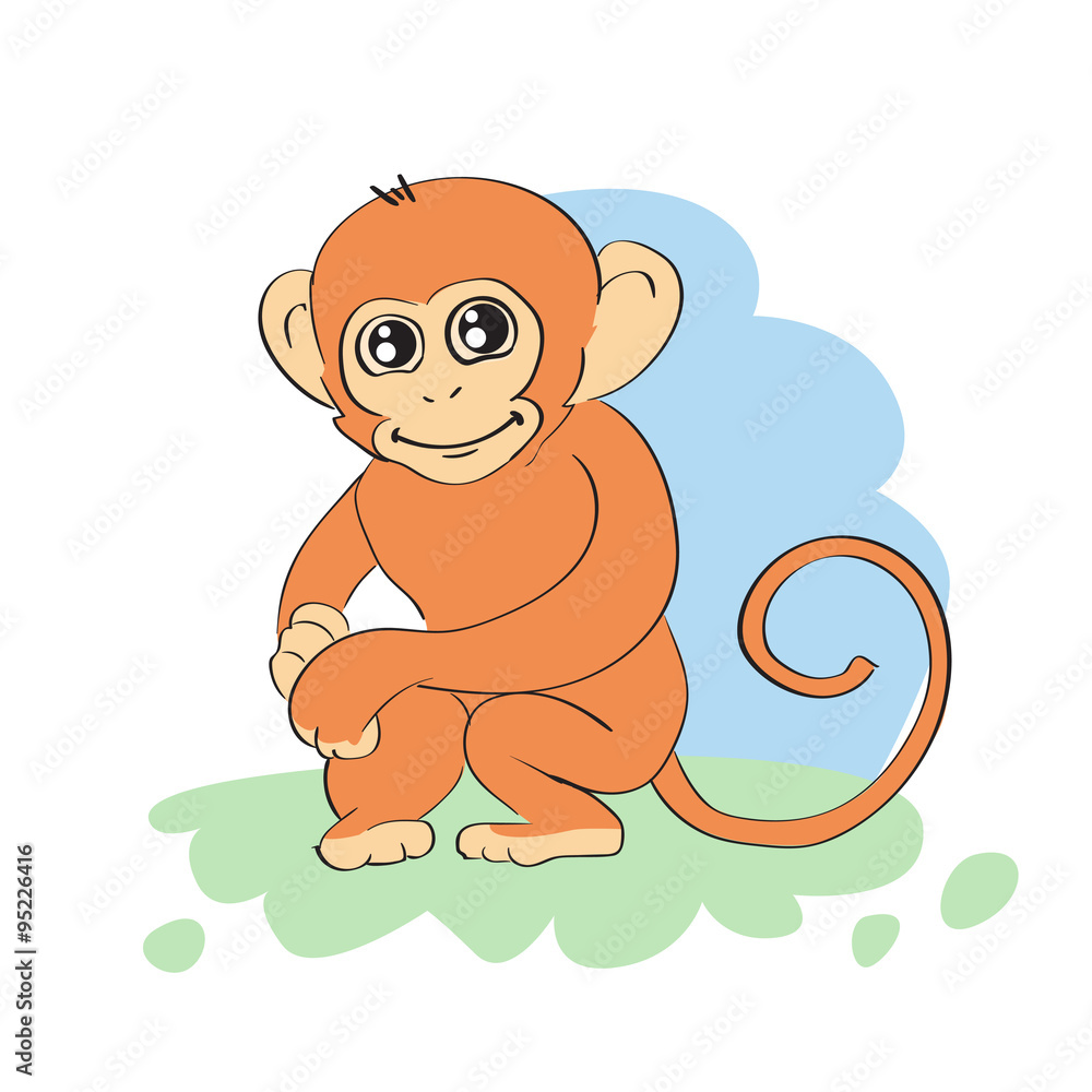 Obraz premium Cute Monkey Cartoon Drawing Flat Vector