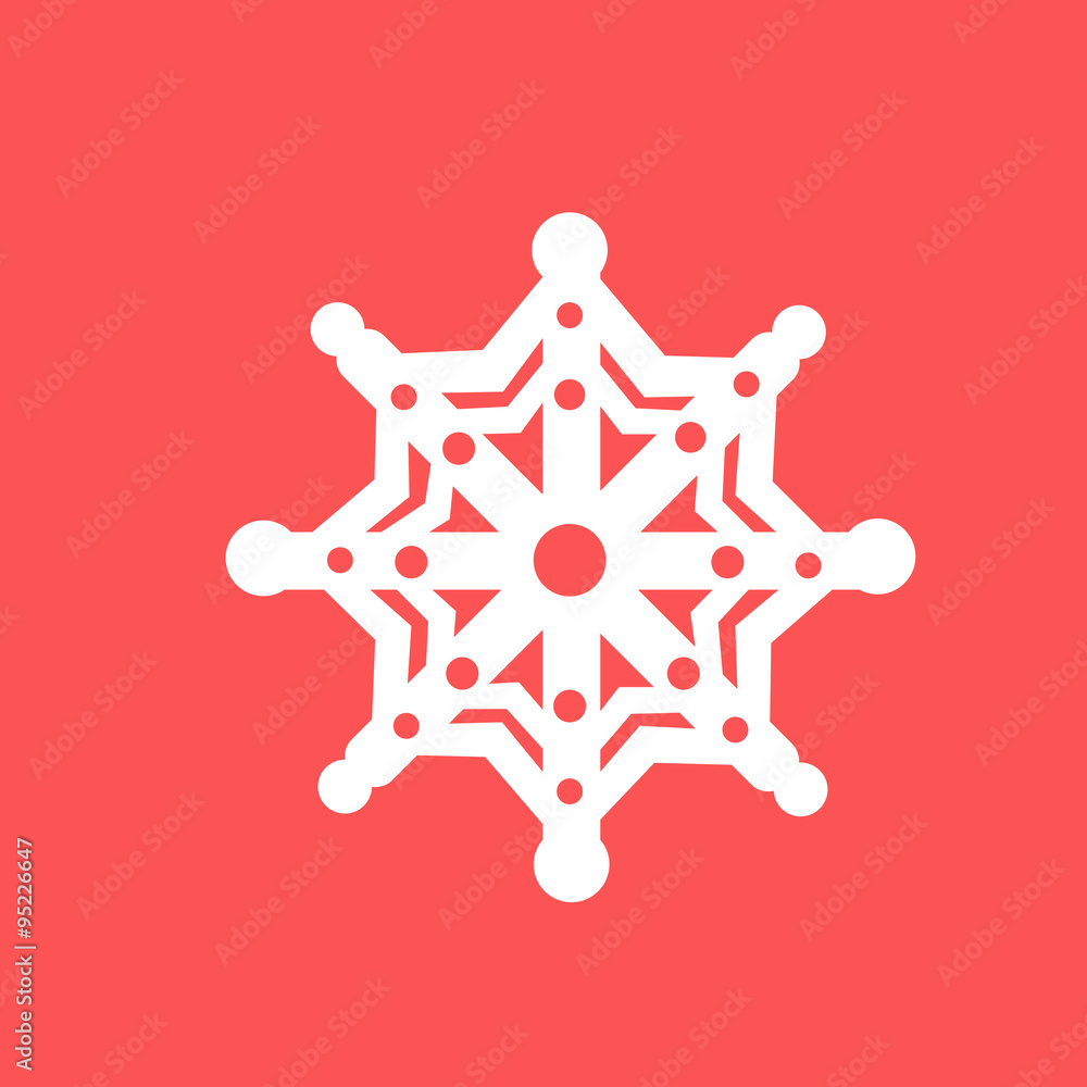 Snowflake White Flat Icon Over Blue Winter Background