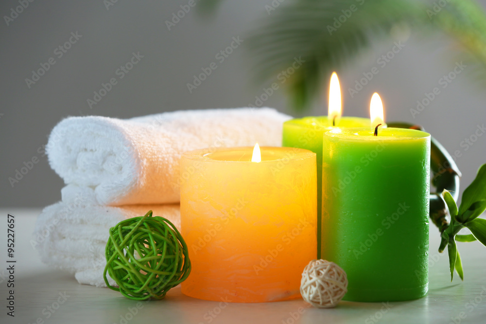 Fototapeta premium Beautiful spa composition on wooden table