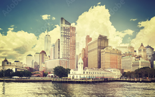 Vintage toned picture of New York waterfront, USA.