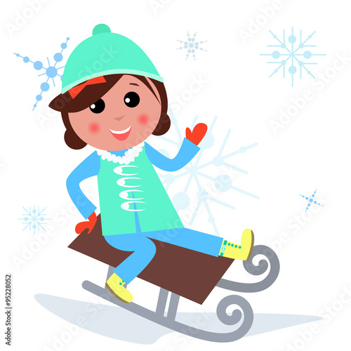 Vector illustration of cute girl is playing Winter games.