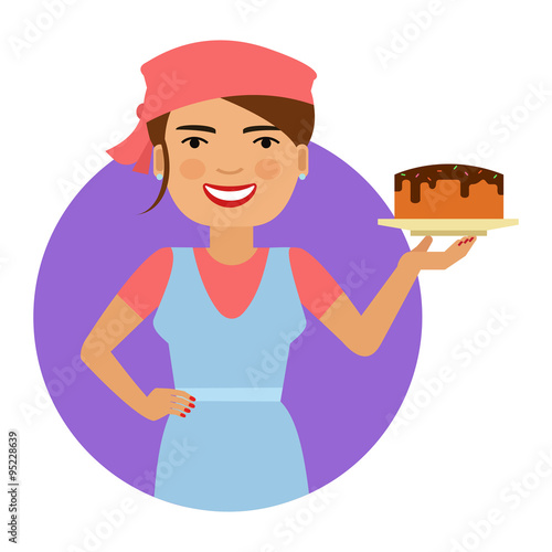 Smiling female confectioner with cake