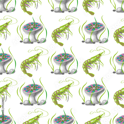 Seamless pattern with shrimp and jellyfish