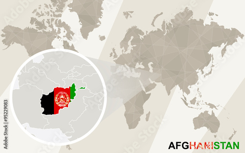 Zoom on Afghanistan Map and Flag. World Map.