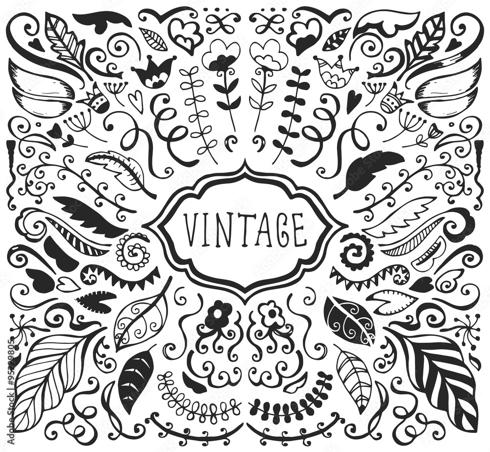 Naklejka premium Set of vintage sketch elements.