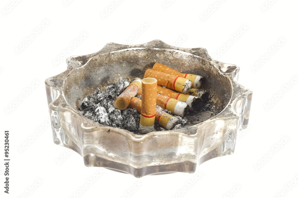 Dirty ashtray/Dirty ashtray with cigarette on white background. Dirty ashtray/Dirty ashtray with cigarette on white background.