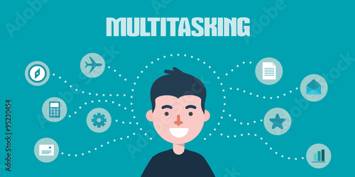 modern design flat character multi tasking vector illustration