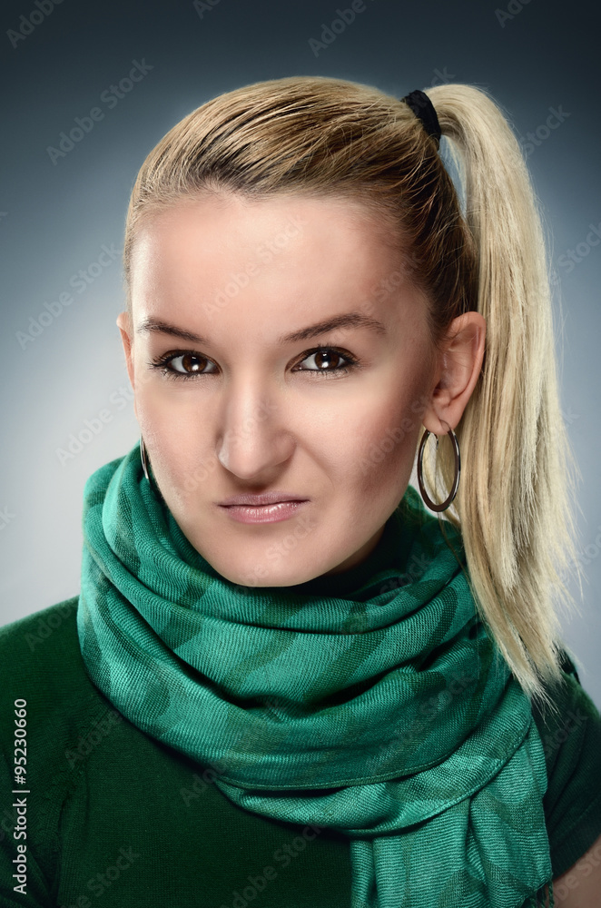 Portrait of blond woman with scarf Portrait of blond woman with scarf