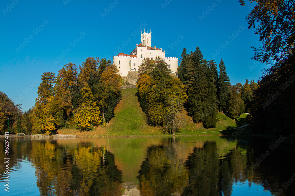 Castle of Trakoscan on the hill in autumn, Zagorje, Croatia
