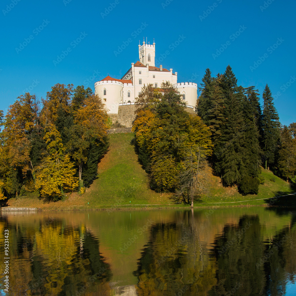 Castle of Trakoscan on the hill in autumn, Zagorje, Croatia Castle of Trakoscan on the hill in autumn, Zagorje, Croatia