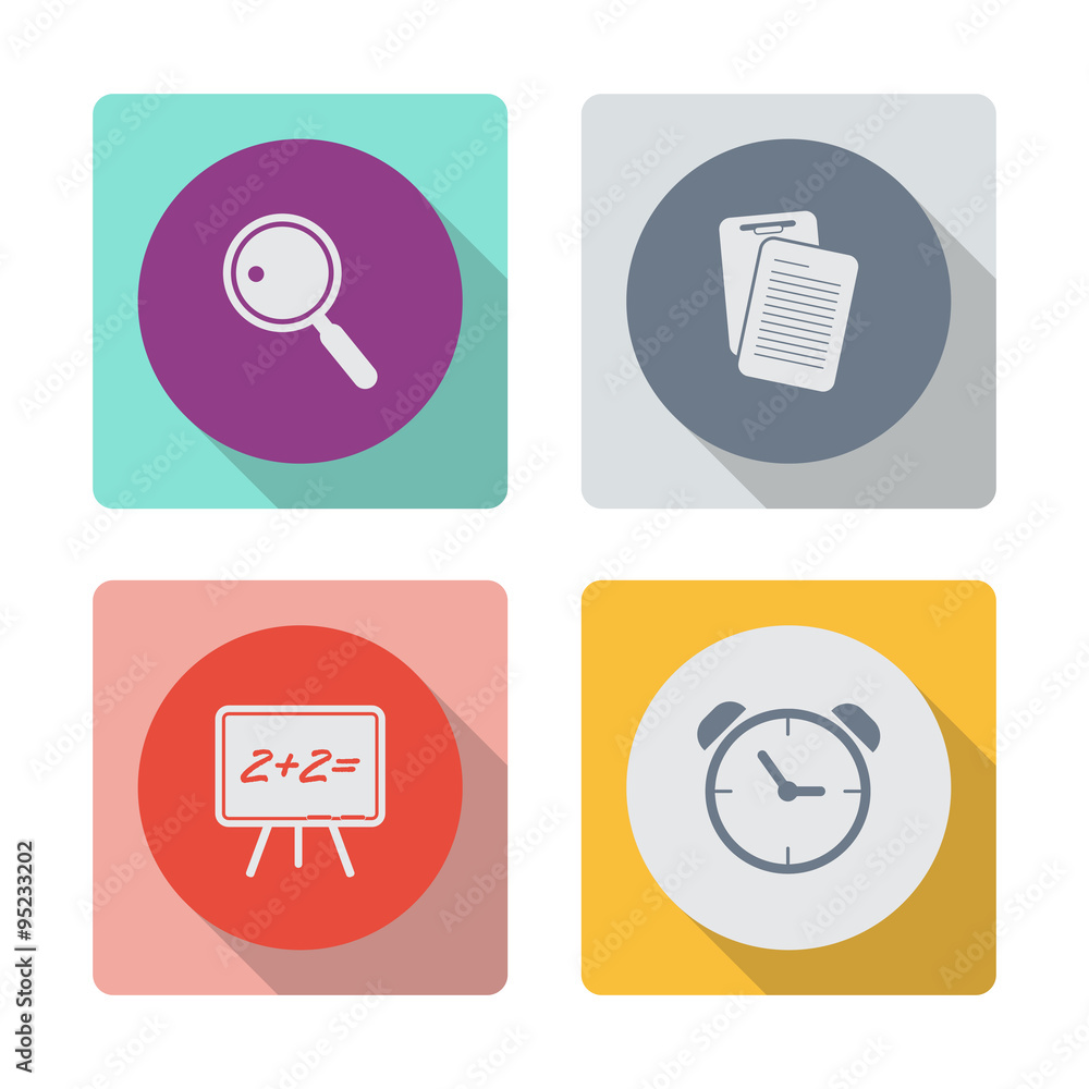 Buttons with shadow. Search vector icon. List vector icon. Blackboard vector icon. Alarm vector icon. Buttons with shadow. Search vector icon. List vector icon. Blackboard vector icon. Alarm vector icon.