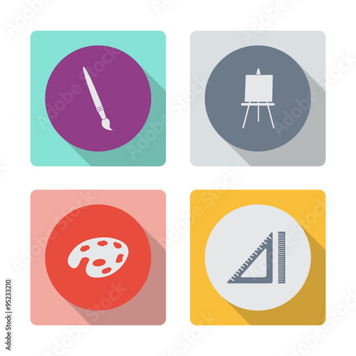 Wallpaper Mural Buttons with shadow. Paint brush with palette vector icon. Easel vector icon. Ruler vector icon. Torontodigital.ca